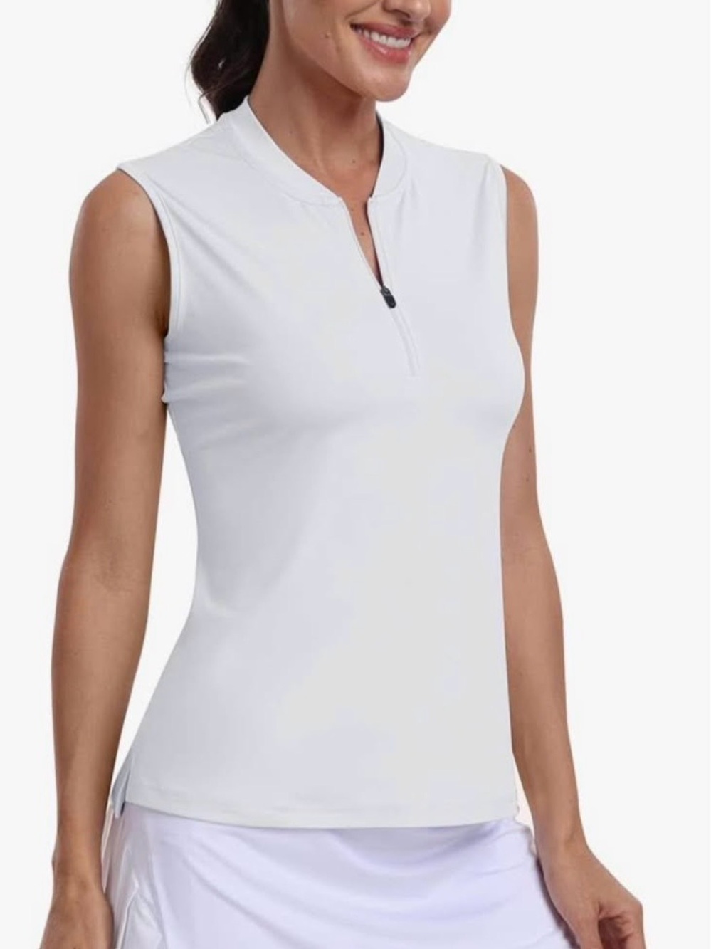 Sleeveless Zip-Front Performance Tank Top - White
